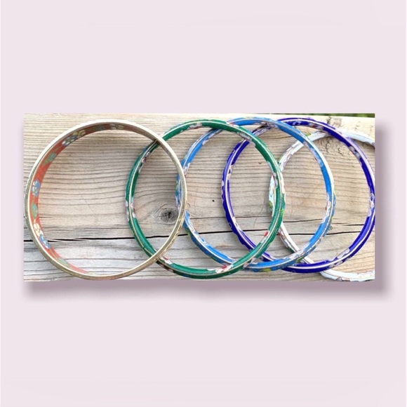 Vintage Bangle Bracelets Floral Cloisonné Jewelry Lot - Picture 8 of 12